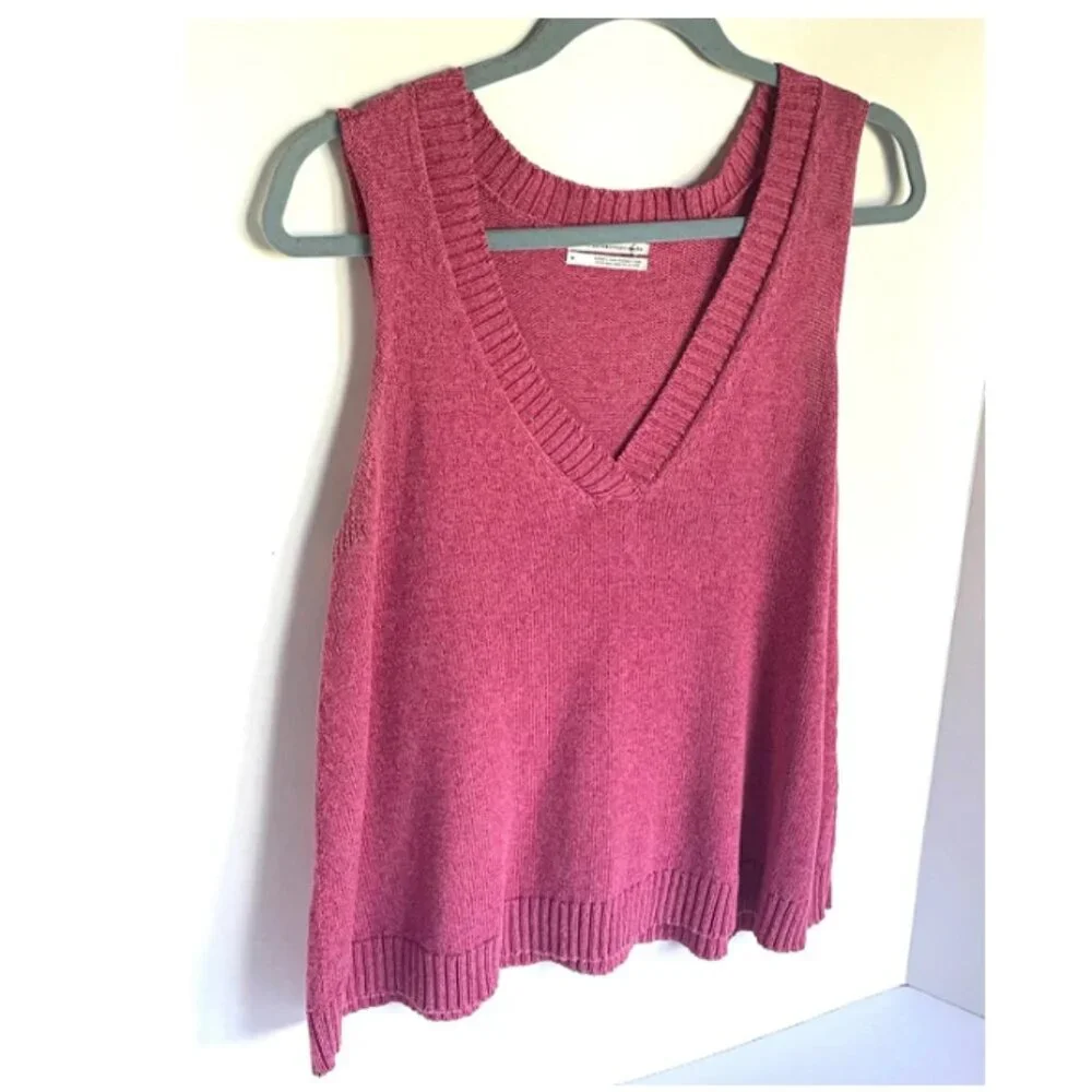 Anthropologie Tank Top Knit Womens Medium Pink V-Neck Sleeveless Cotton Blend - Picture 4 of 9